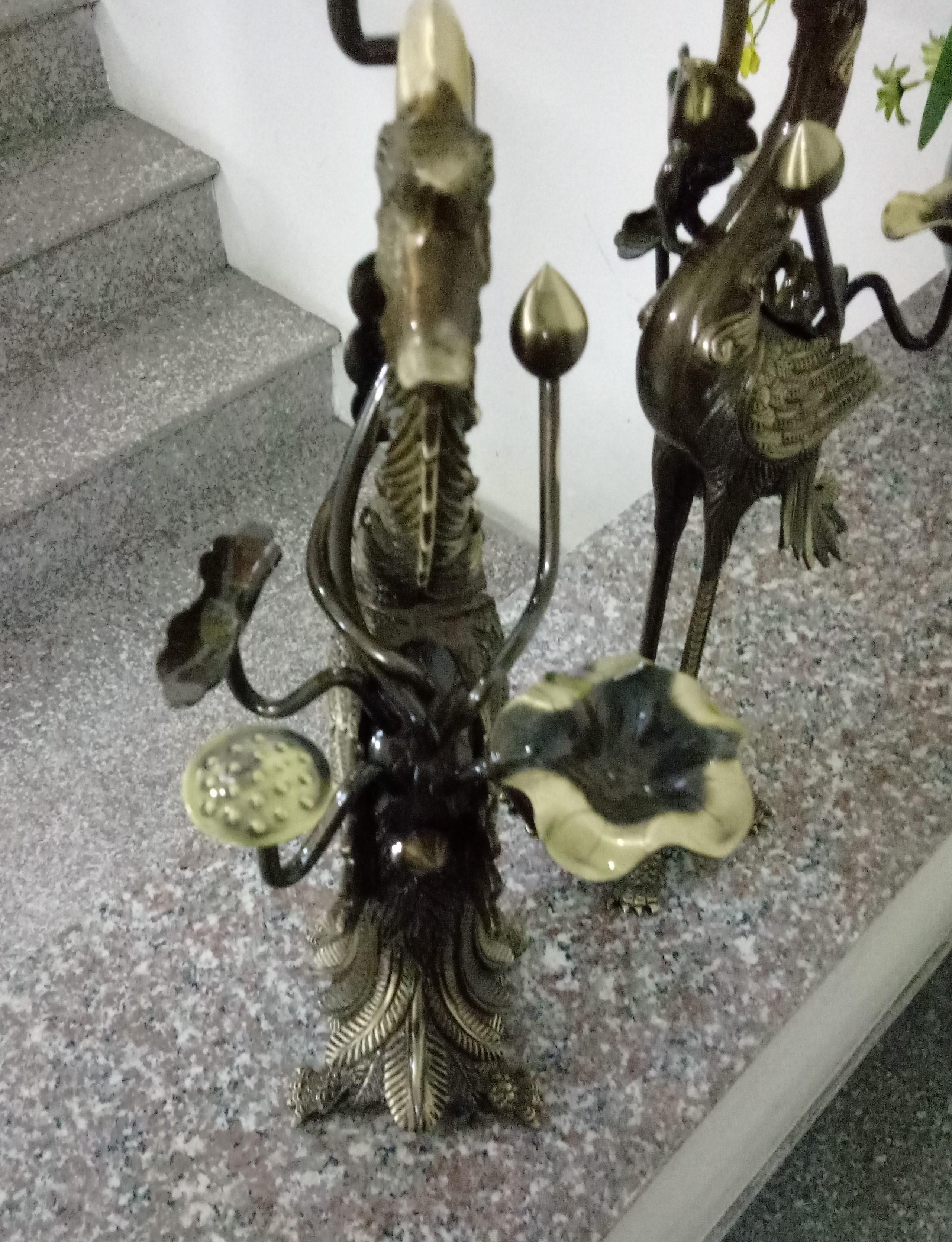 Đôi hạc cánh sen chùm cao 45 cm 2 công nghệ 2 màu
