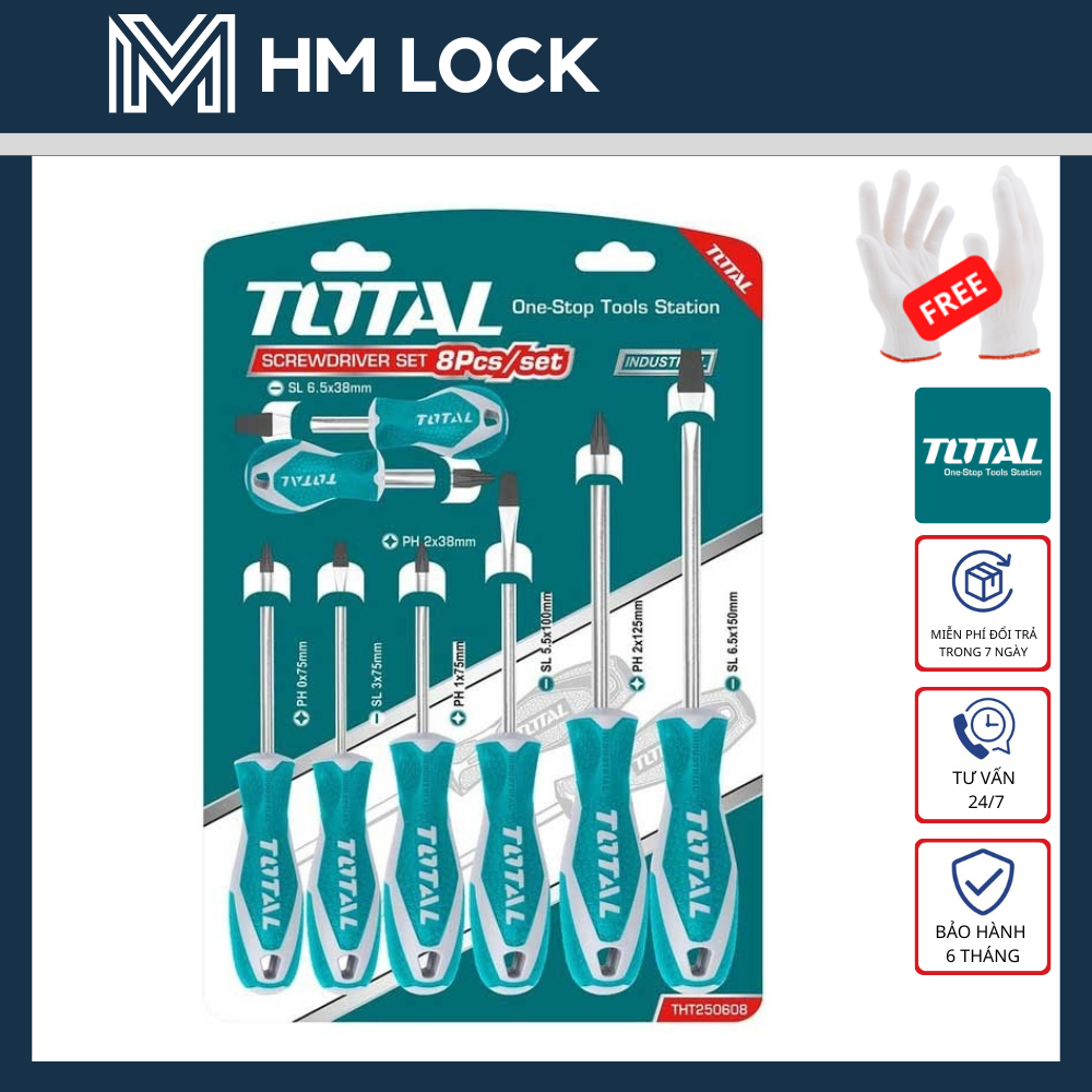 Bộ tua vít dẹp và bake 8 món total - hàng chính hãng - tht250608 - hm lock
