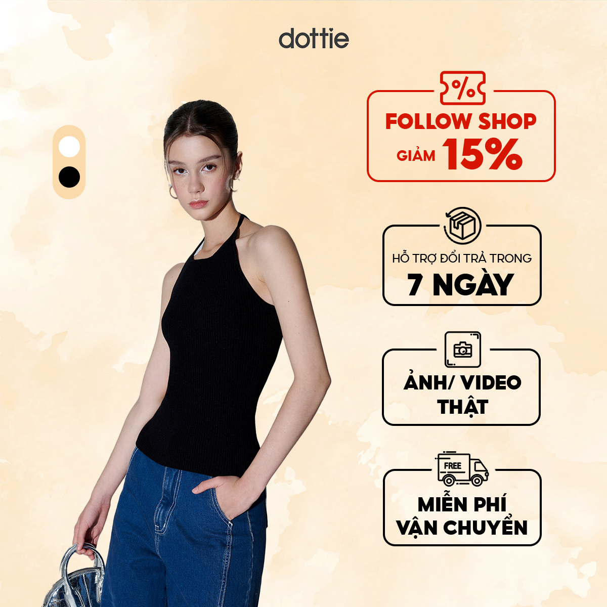 DOTTIE - Áo dệt kim cổ yếm - T0831