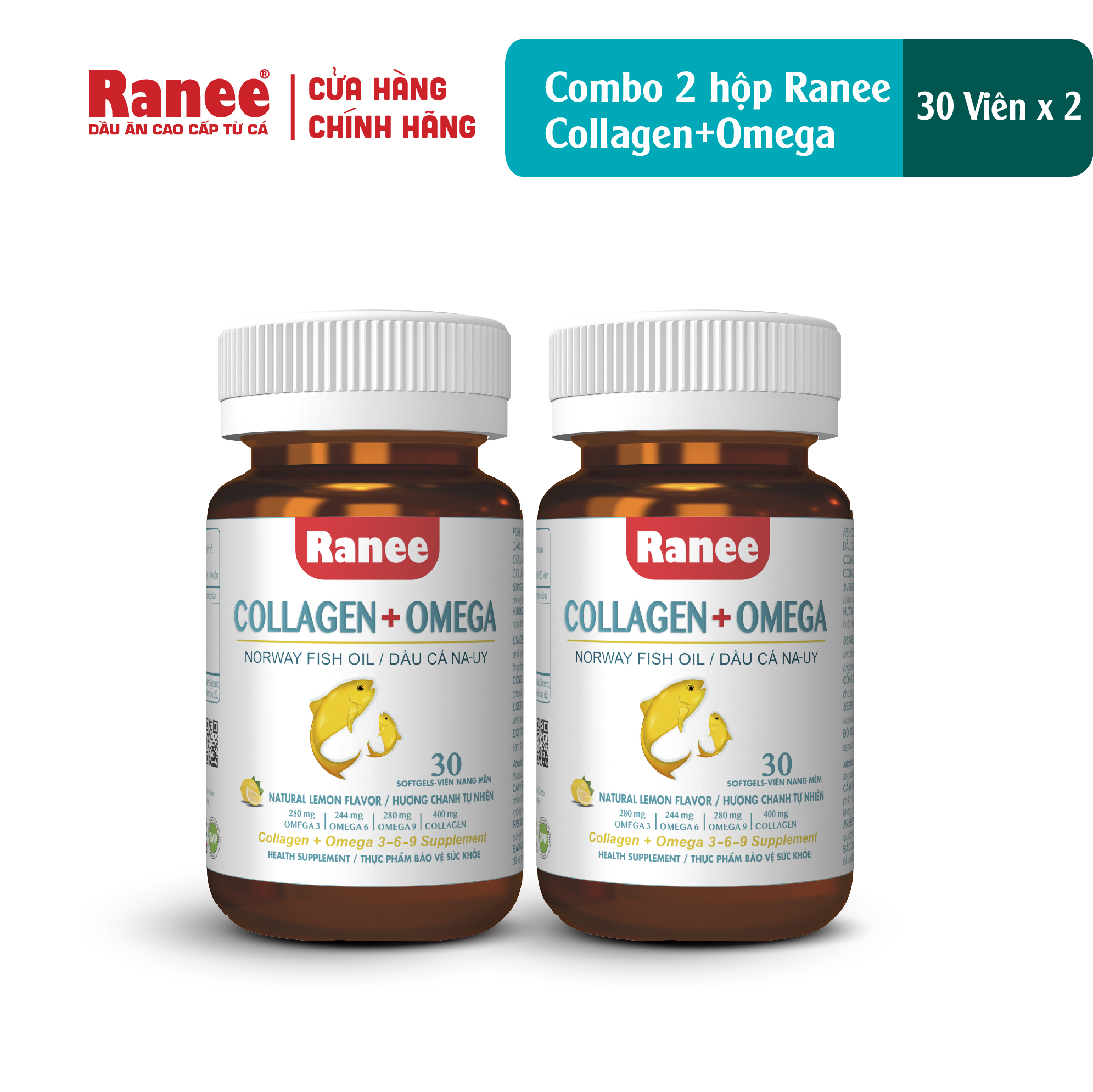 Combo 2 hộp Viên Nang Ranee Collagen + Omega (1 hộp 30 viên)