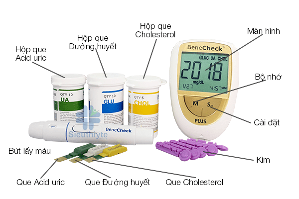 (Trọn Bộ) Máy Đo Đường Huyết, Mỡ Máu, Gút BeneCheck Plus 3in1 - Chính Hãng
