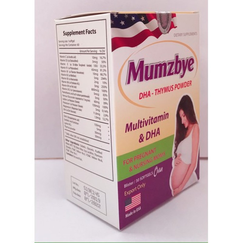 [Hộp 30 viên] Vitamin tổng hợp cho bà bầu, axit folic cho bà bầu MUMZBYE-Bổ sung Vitamin trước, trong và sau khi mang thai nhập khẩu