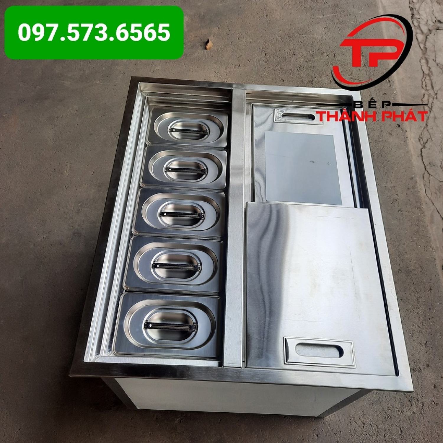 Thùng đá inox 5 khay topping