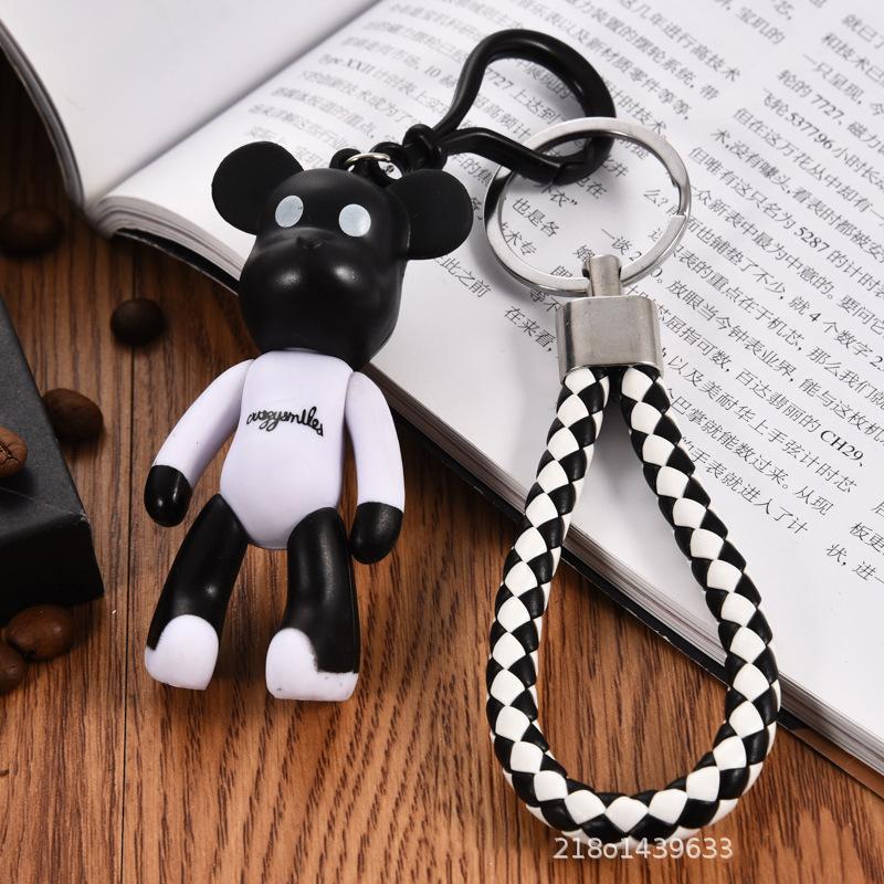 Black and white Popobe bear keychain (With leather strap)