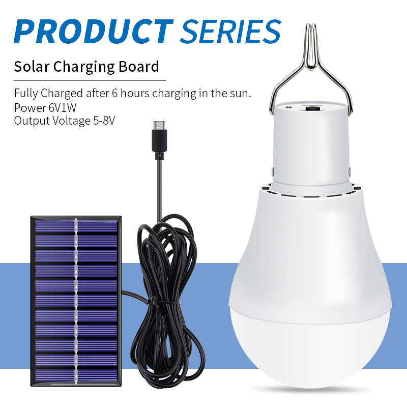 Vimite Led Solar Panel Light Bulb Outdoor Waterproof Garden Light Portable USB Rechargeable Hanging Bulb Lamp Indoor House for Camping Yard Emergency Lighting