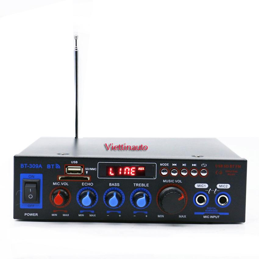 Ampli Karaoke Mini 12V đă năng 2 cổng Mic BT-309A