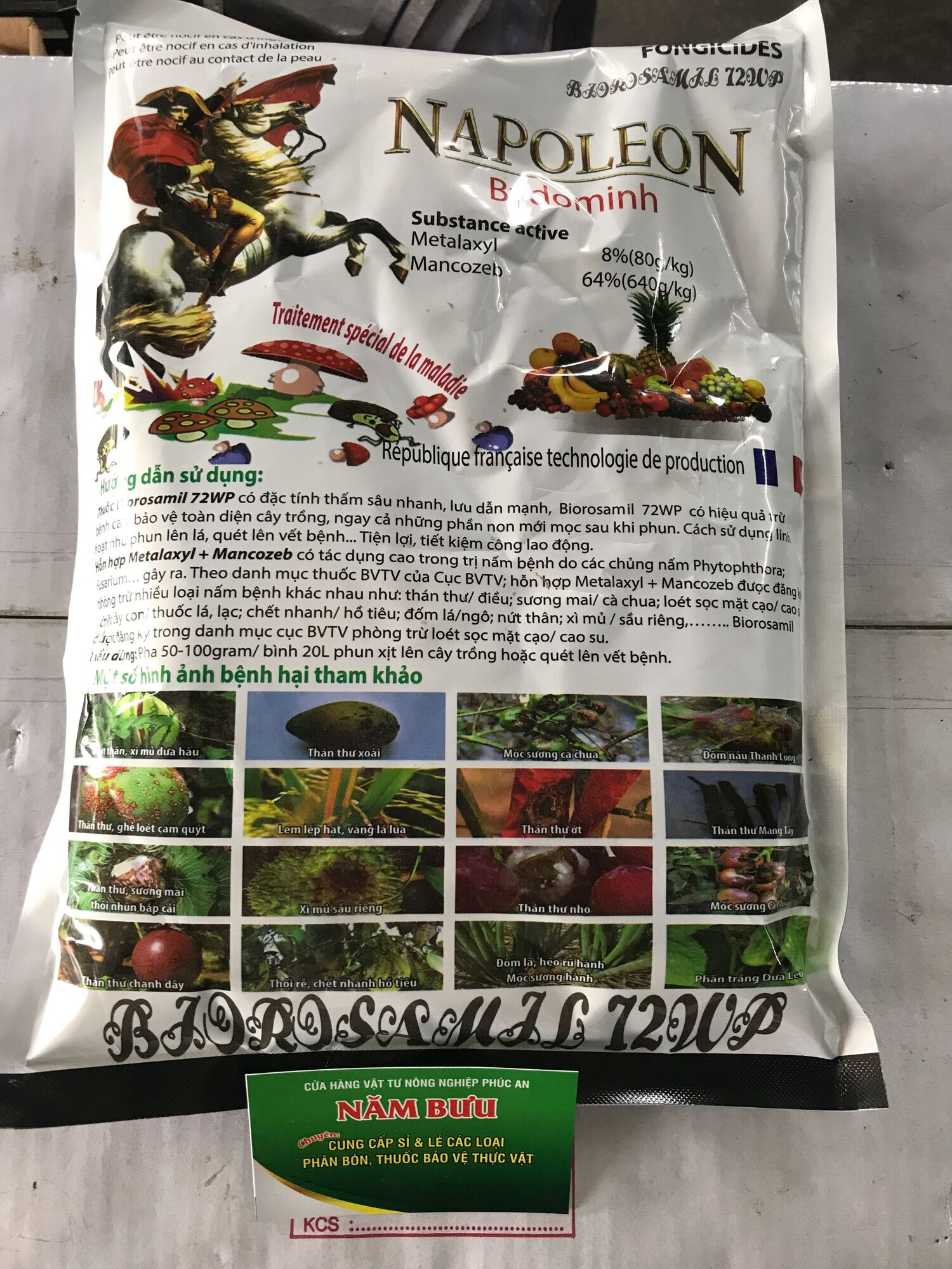 Thuốc trừ bệnh Fortazeb Biorosamil 72WP- Bột xanh (Napoleon) 1Kg (Metalaxyl 80g/kg+ Mancozeb 640 g/kg)- Bột xanh- VTNN Năm Bưu