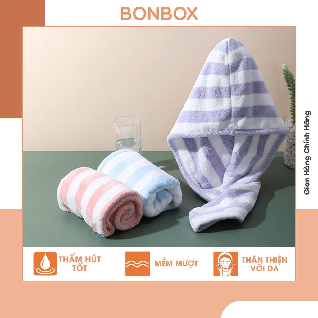 Khăn gội đầu quấn tóc BONBOX BT10 siêu thấm hút, lau khô tóc nhanh chóng
