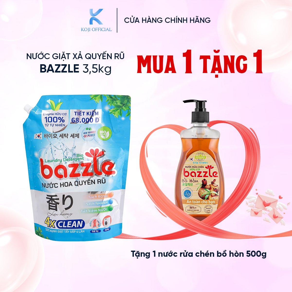 Túi nước giặt xả sinh học Bazzle Hàn Quốc hương nước hoa Quyến rũ Sạch thơm chỉ với 1 bước dịu nhẹ với cả bé yêu