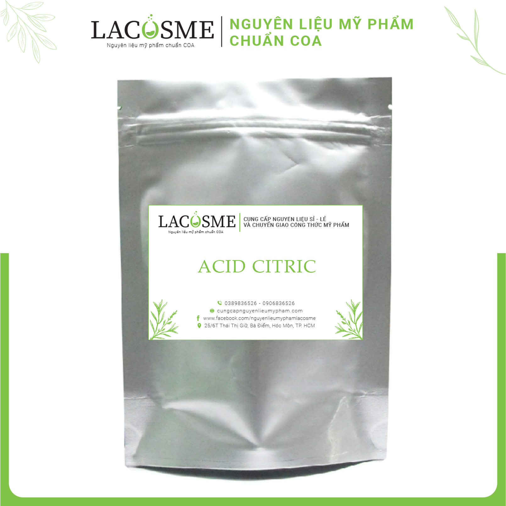 1KG Nguyên liệu mỹ phẩm Acid chanh - Citric- cân bằng pH sản phẩm, peel da