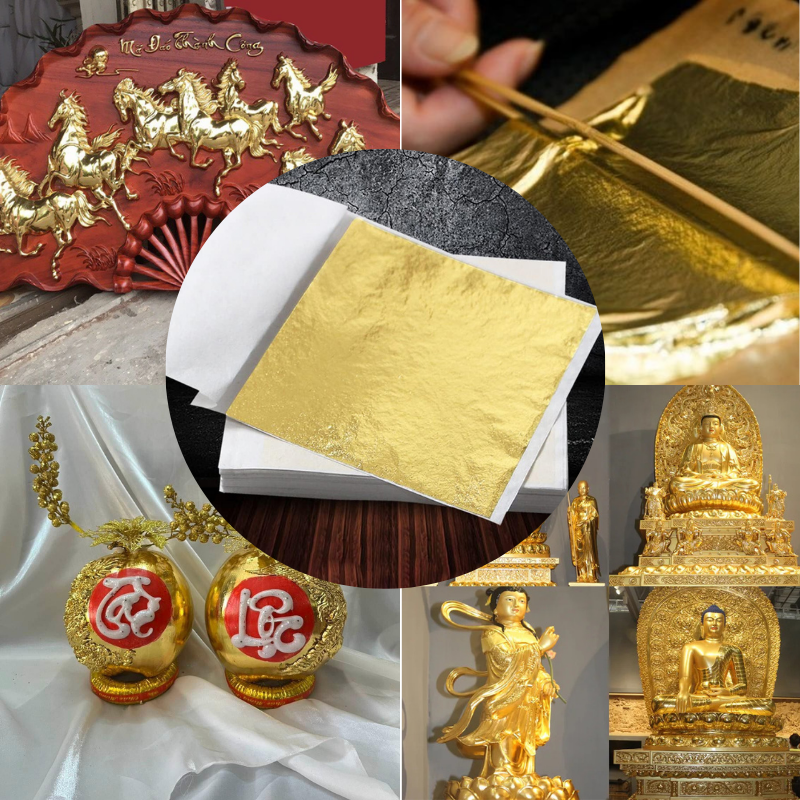 Set 100 Lá Vàng Chuyên Làm Đồ Dát Tượng Phật, Thủ Công Mỹ Nghệ, Dát Phào Chỉ, Đồ Nội Thất Chất Lượng Đảm Bảo