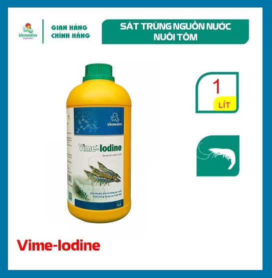"Hoàn tiền đến 10%" Vemedim Vime-Iodine tôm, dùng sát trùng nguồn nước ao tôm, chai 1lit
