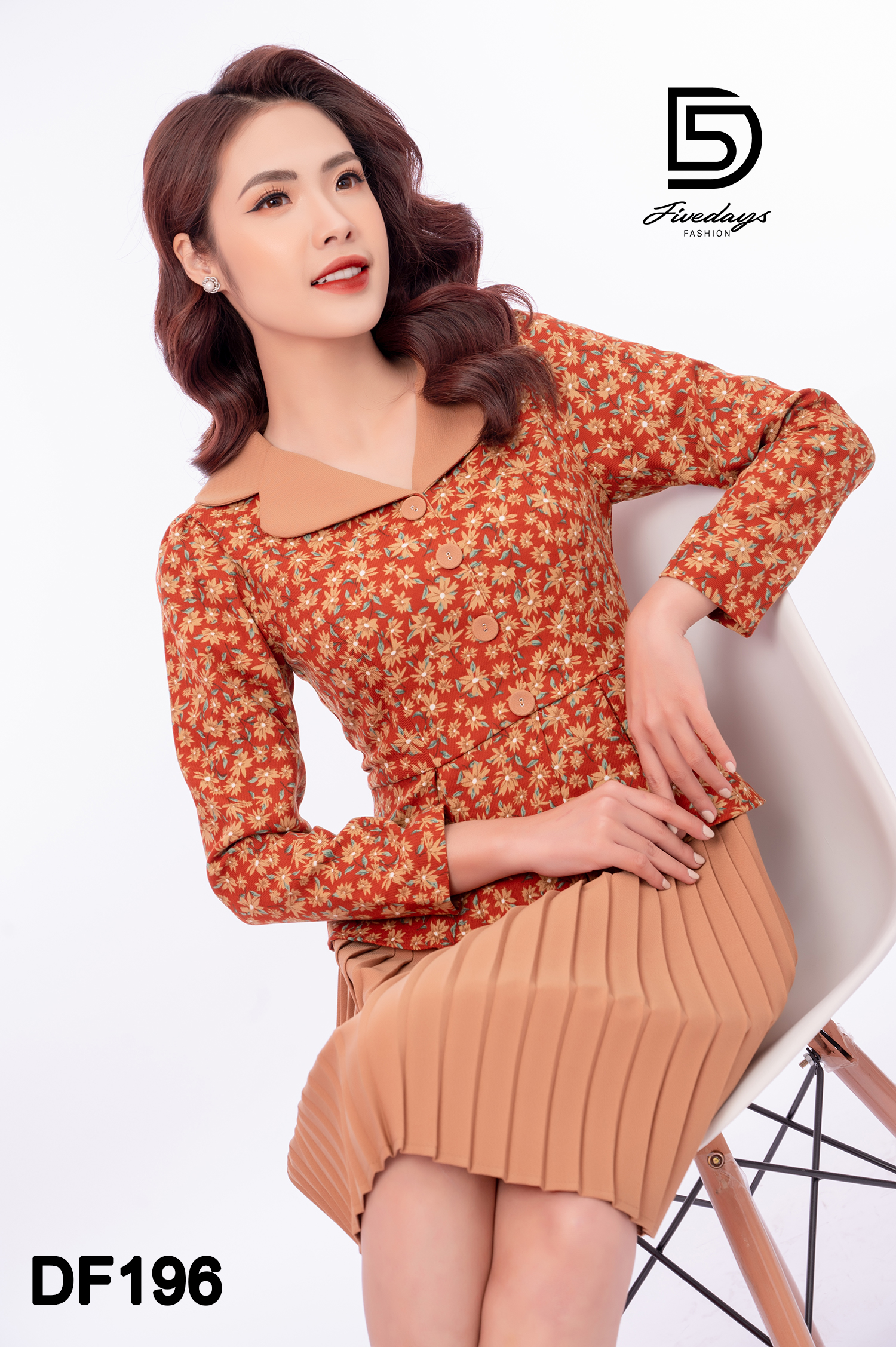 Đầm dập ly hoa phối cổ và chân FIVEDAYS