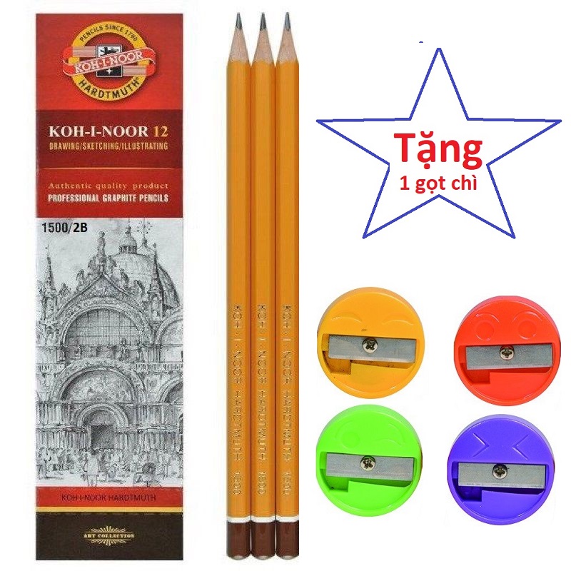 Hộp 12 cây bút chì tiệp koh-i-noor 1500 hb/2b i tặng 01 gọt chuốt chì