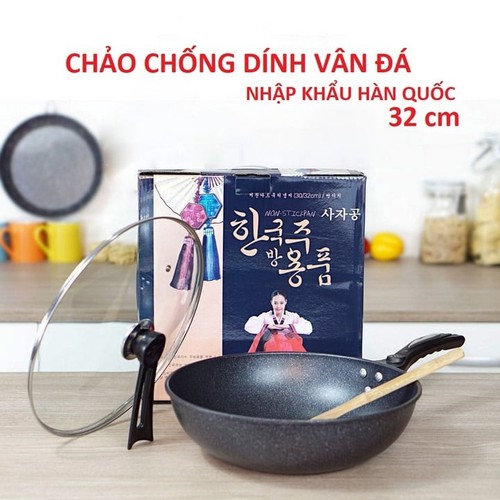 Chảo chống dính hàn quốc cao cấp size 32cm - chảo đá chống dính siêu bền đá coopia có nắp kính
