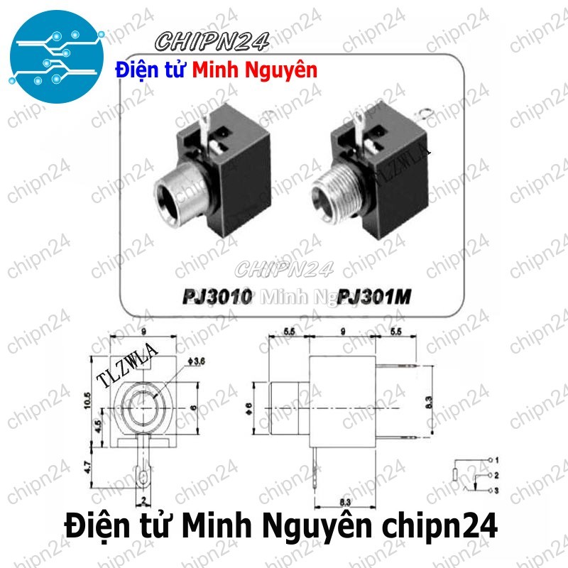 [5 cái] (F111.5) Jack Audio 3.5mm PJ-301 3pin loại bắt ốc - HH000173