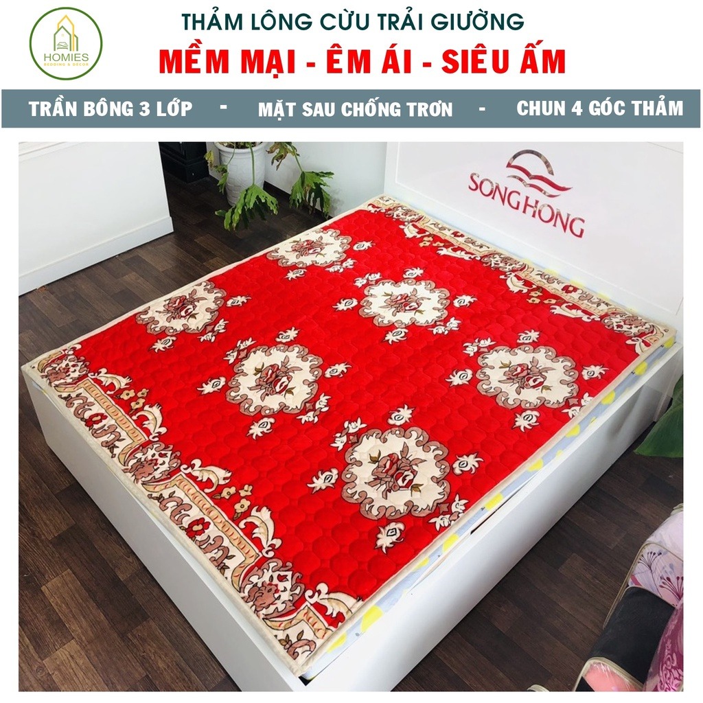 Thảm lông cừu trải giường, thảm nỉ nhung trải giường, thảm nhung đa năng, thảm trải giường 3 lớp - Chất Liệu Bông Trắng)