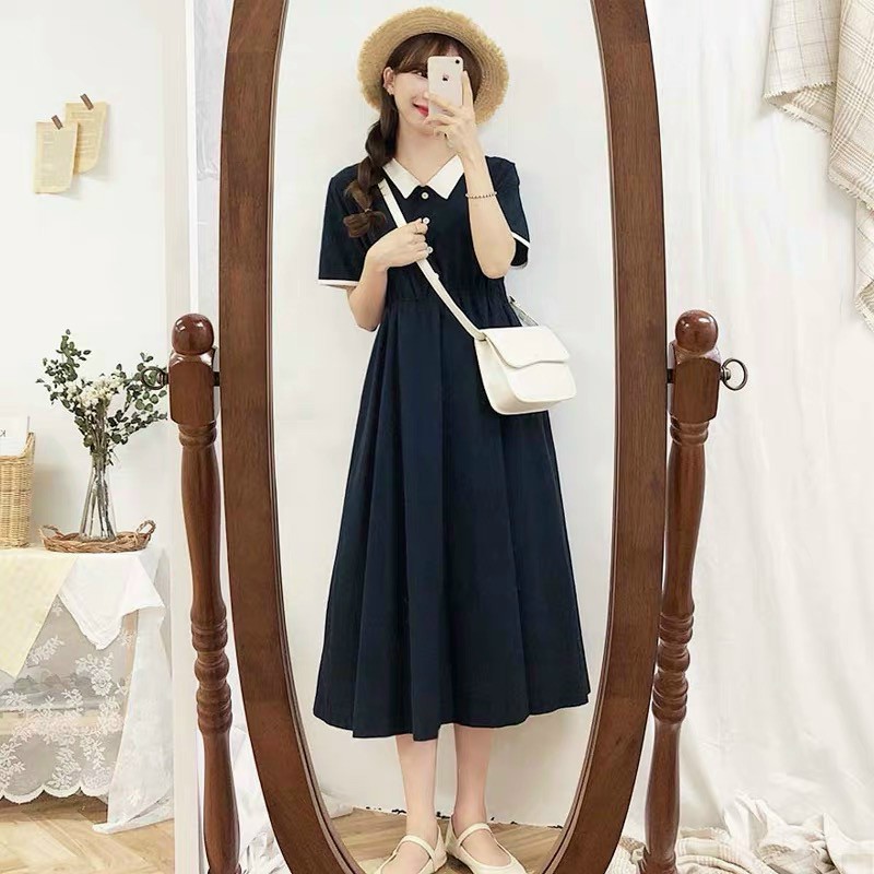 đầm suông dáng dài cổ sơ mi đơn giản mà đẹp