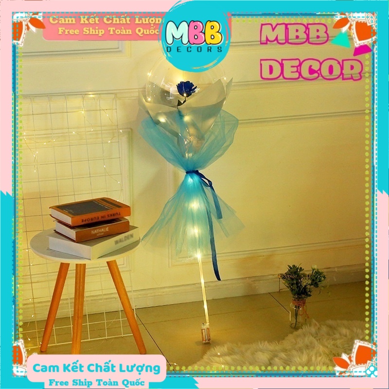 Bóng hoa hồng set bộ bong bóng trong suốt có hoa hồng đèn led tặng người yêu quà 83, valentine - mbbdecors