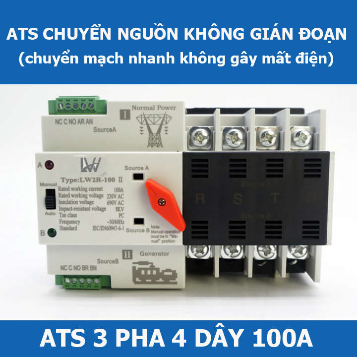 Bộ chuyển nguồn ATS 3 Pha 380V 100A LW - câu đao đảo chiều tự động không gây mất điện