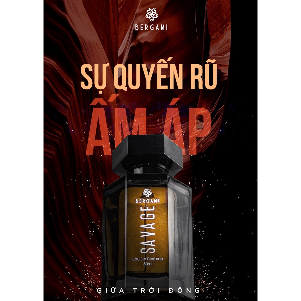 Nước hoa nam chính hãng mùi hương GỖ SỒI trầm ấm quyến rũ Bergami Savage 50ml