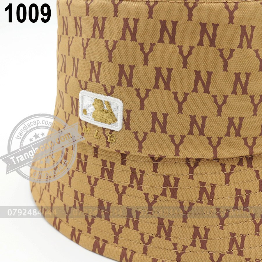 Nón bucket MLB Monogram NY nâu đen