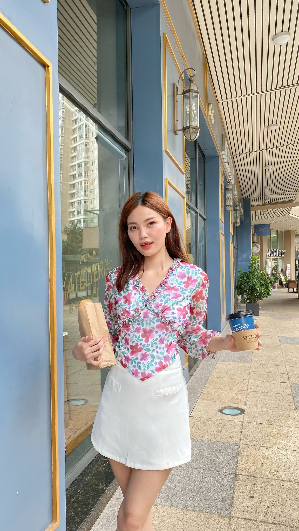 Áo Kiểu Tay Phồng Phối Bèo Nền Hoa EDINI - A1432
