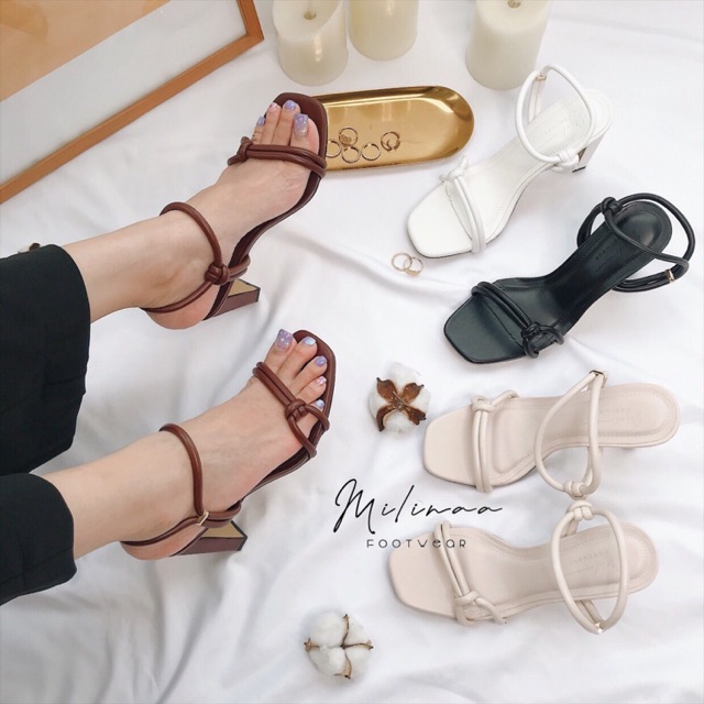 Cao gót nữ gót mãnh tám phân 2in1 dây tròn