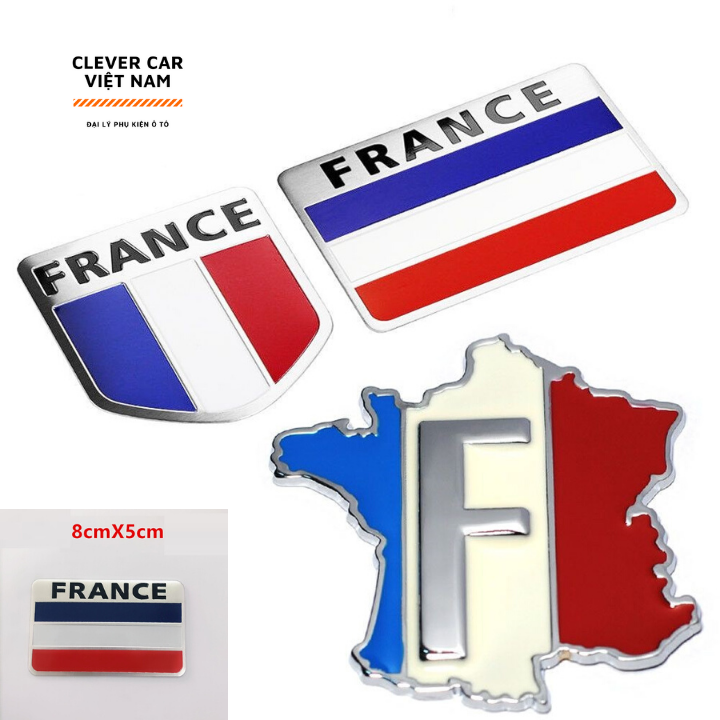 Tem Cờ Chữ Nhật Nhom Nước Pháp Dán Trang Trí Xe Hơi  Ô Tô [ 8x5cm ]