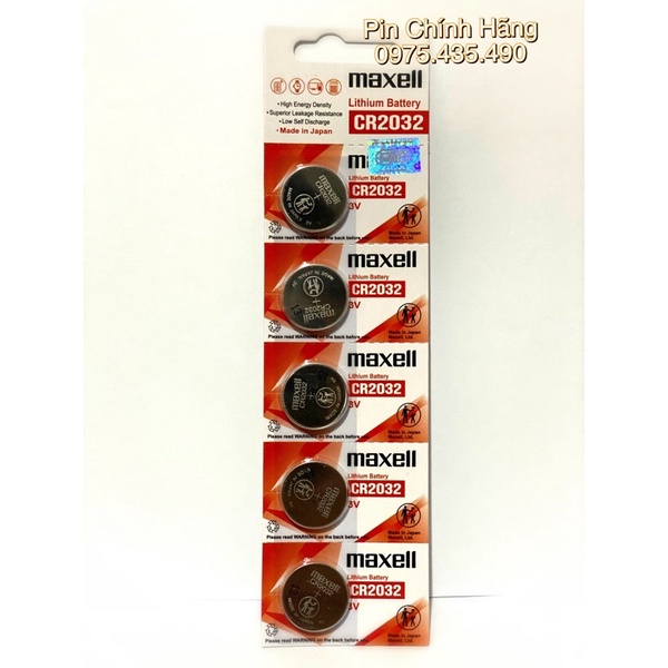 Pin cr2032 maxell lithium 3v hàng chính hãng vỉ 5 viên - made in japan