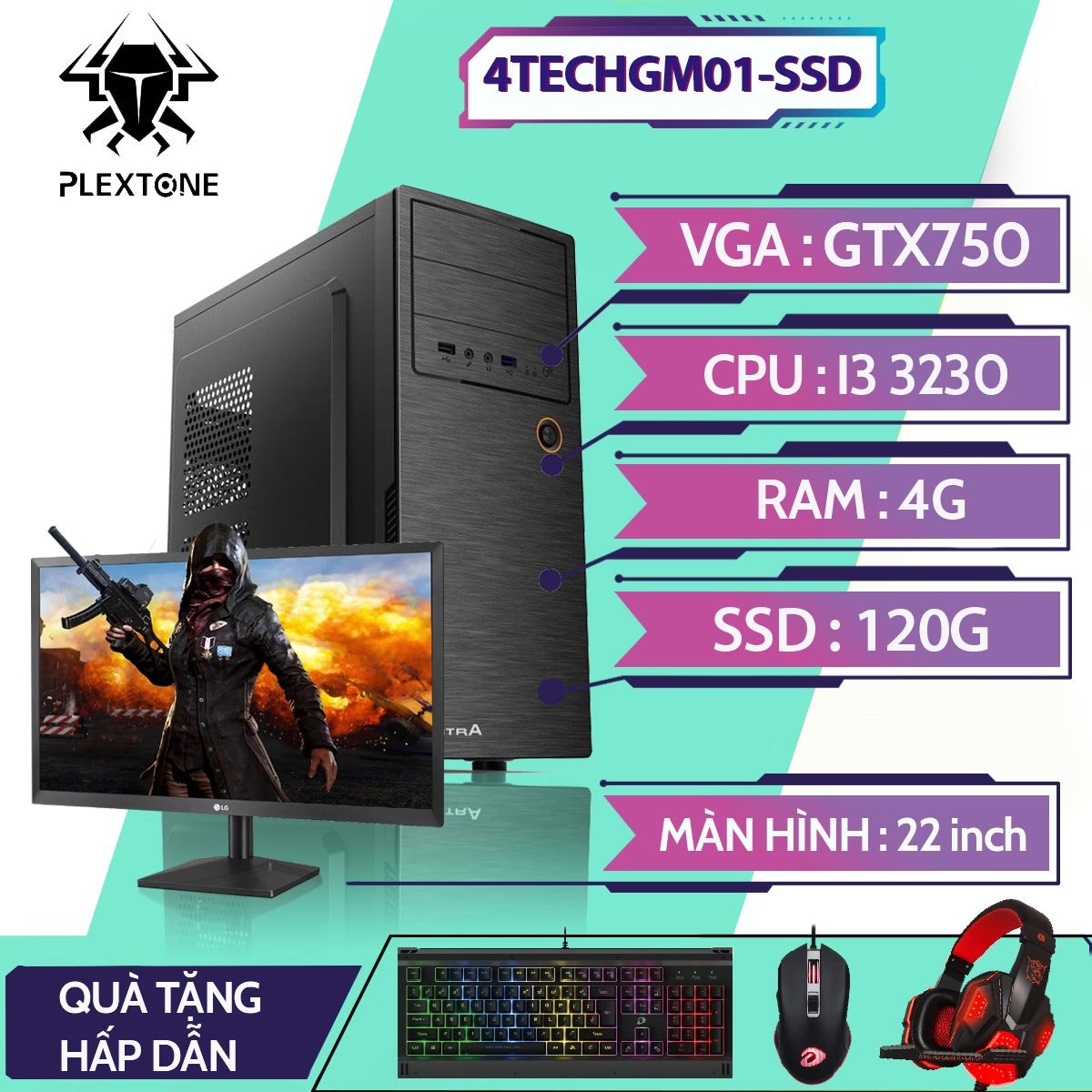 PC gaming giá rẻ full bộ, bộ máy tính để bàn chơi game 4TechGM01SSD CPU