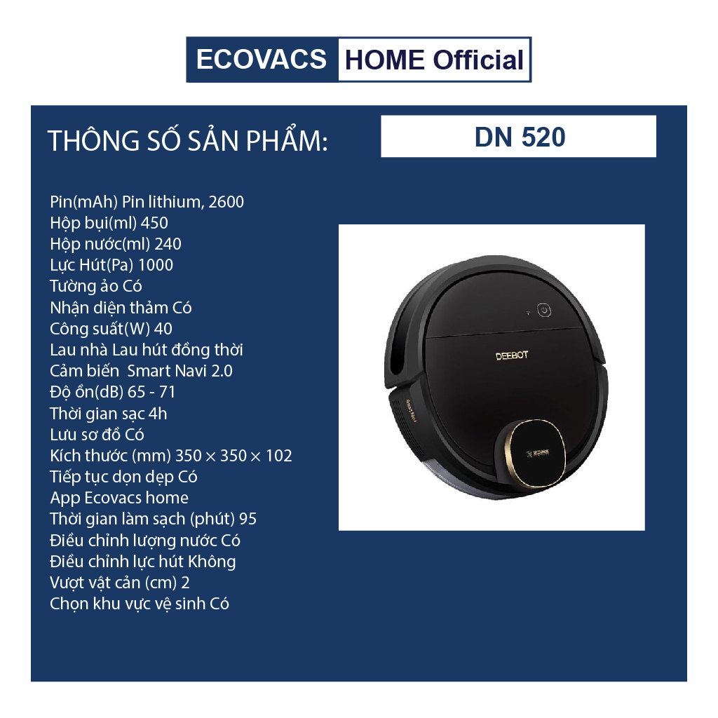 ✅ Robot hút bụi lau nhà Ecovacs Deebot DN55 / DN 520