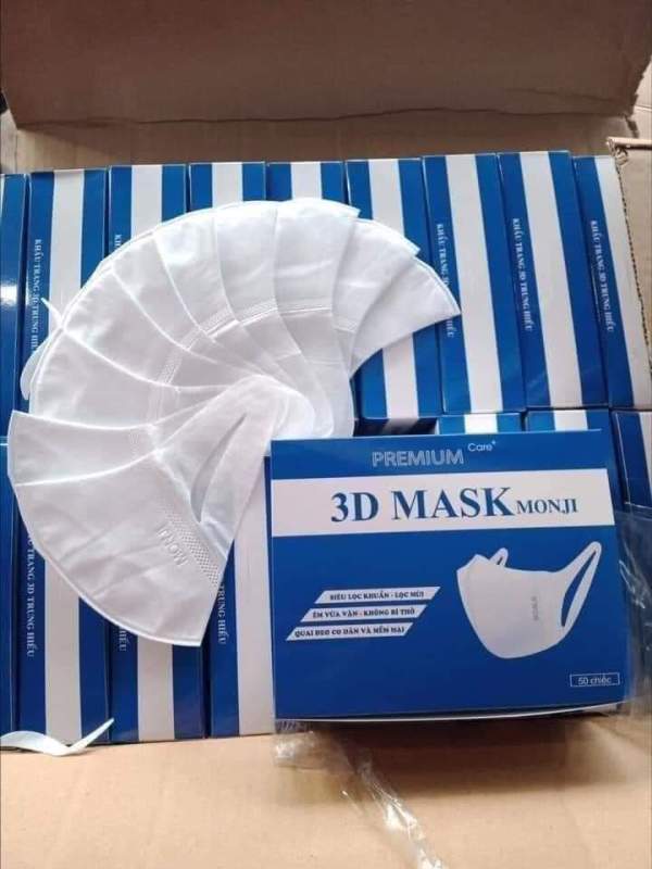 Khẩu trang 3D Mask MONJI hộp 50 cái kháng khuẩn, có logo tem niêm phong, đạt tiêu chuẩn ISO và kiểm định Bộ Y Tế