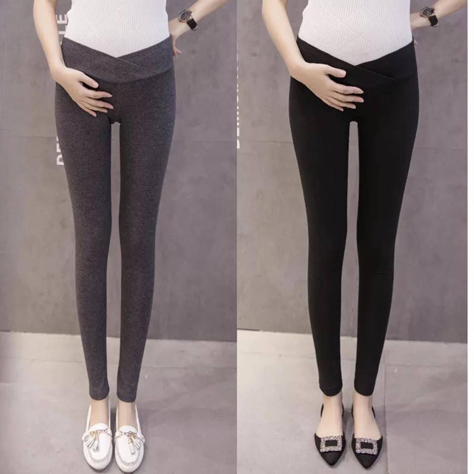 [FREESHIPMAX] Quần bầu Dài legging cạp chéo chất cotton co giãn 4 chiều cho mẹ bầu ( Dài - Cạp Chéo )