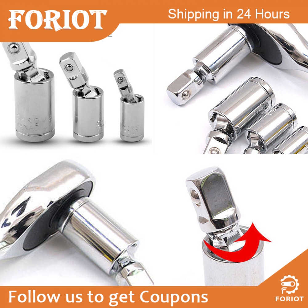 Foriot 1/4" 3/8" 1/2" Universal Joint Set 360 Deg Rotary Head Ratchet Angle Extension Bar Socket Adapter Bendable Adapter Socket Tools