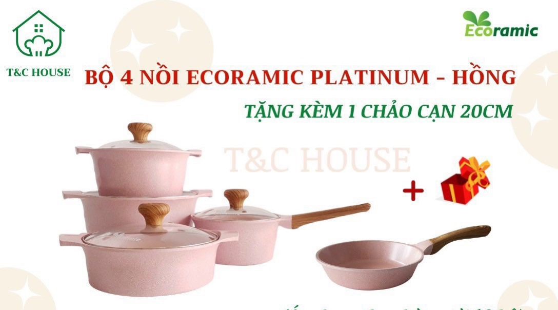 BỘ 4 NỒI ĐÁY TỪ ECORAMIC CAO CẤP (QUÁNH 16CM, NỒI 18CM.20CM.22CM) CHÍNH HÃNG_HỒNG PHẤN