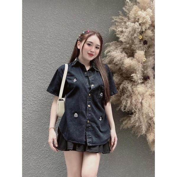 Áo Sơ Mi Jean Thêu mickey siêu xịn