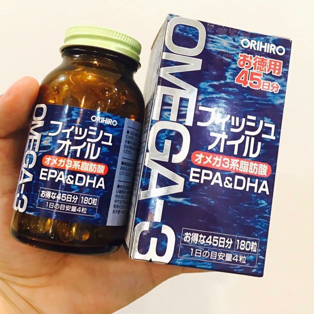 Dầu cá omega 3 orihiro fish oil, omega 3 epa & dha orihiro nhật bản hộp 180 viên