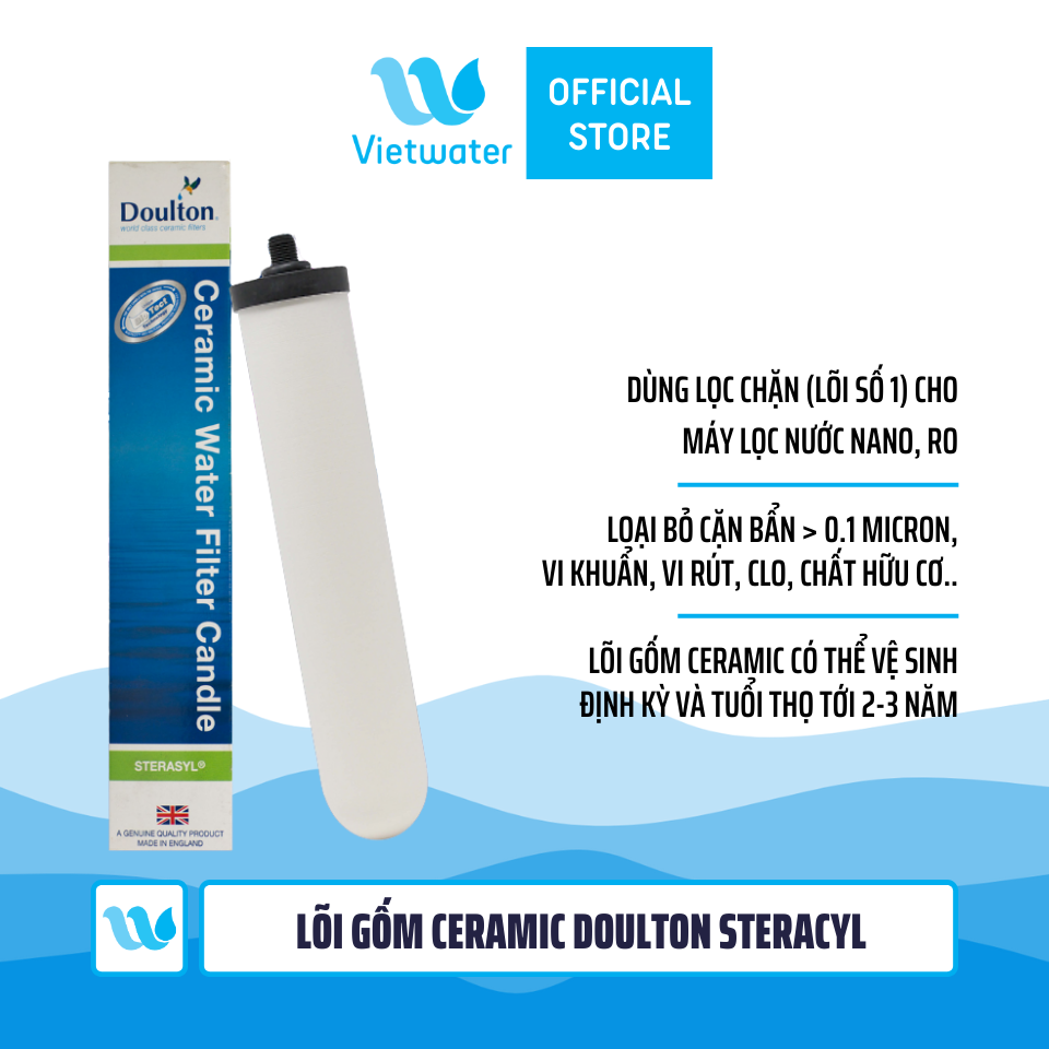 Lõi Gốm Ceramic Doulton Steracyl 10 inch - Lõi số 1 máy lọc nước Dr. Sukida, K Pro Series MT88 và máy lọc nước Nano, máy lọc nước RO khác