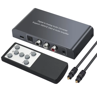 Digital to Analog Audio Converter with IR Remote Control Volume 192KHz Coaxial Optical Toslink to L/R RCA 3.5mm Adapter