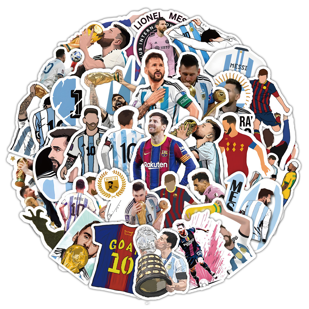 Set 10 Hình Dán Messi Sticker Cầu Thủ Bóng Đá Chống Thấm Nước Trang Trí Mũ Bảo Hiểm, Ván Trượt, Điện Thoại, Laptop, Vali
