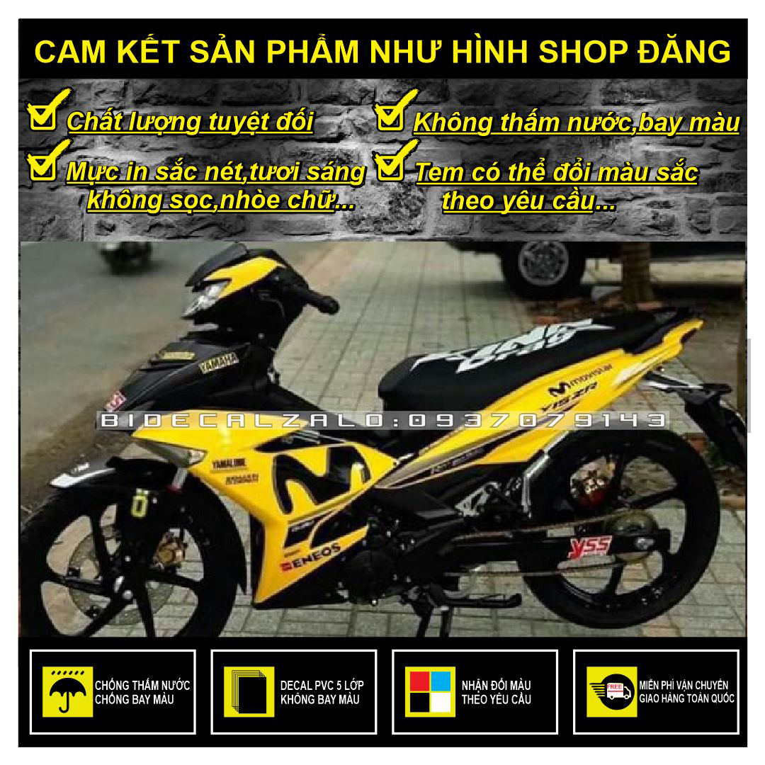 Freeship-- tem rời exciter 150 movistar phối vàng đen