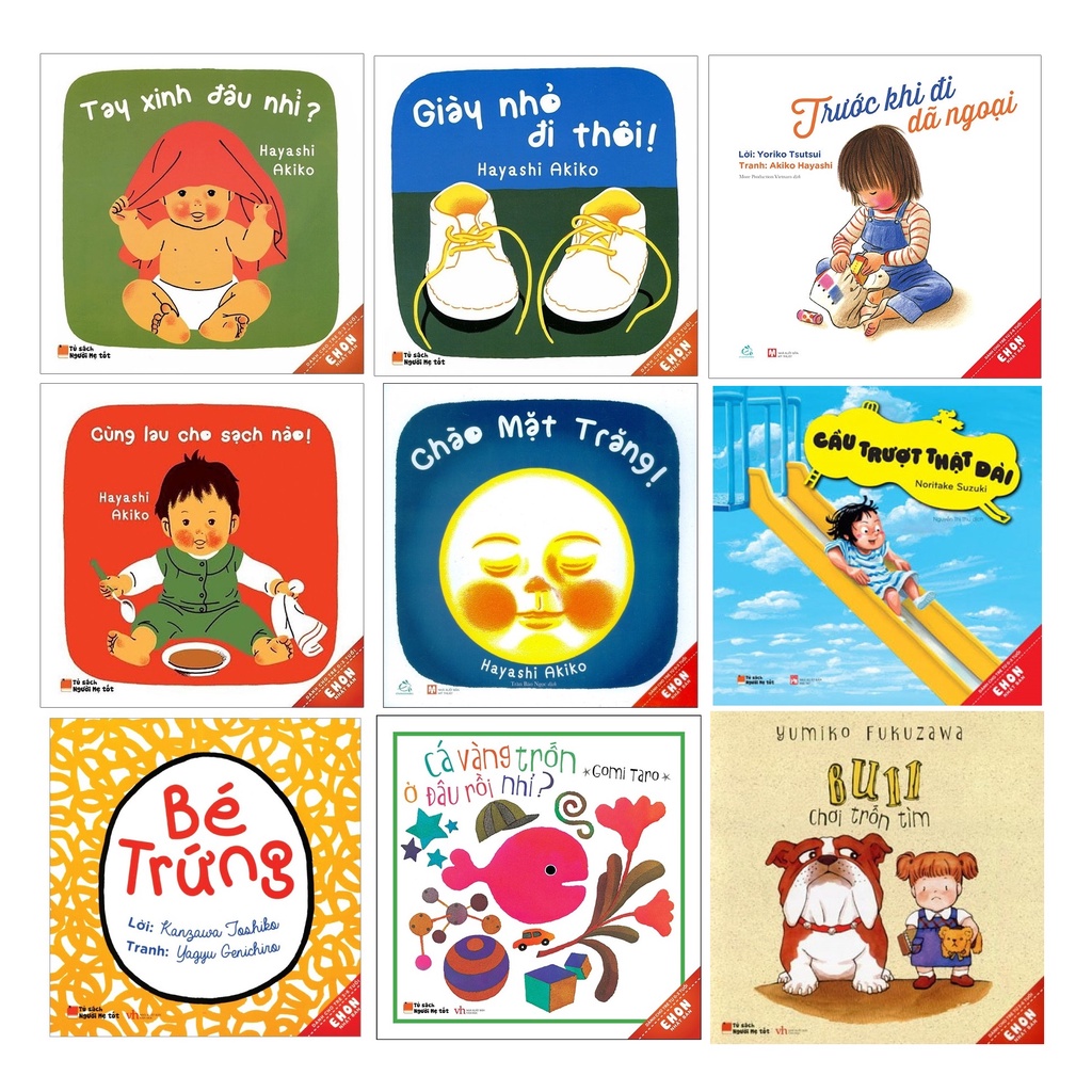 Sách - Combo ehon 9 cuốn Tay Xinh Đâu Nhỉ+Giày Nhỏ Đi Thôi+Cùng Lau Cho Sạch Nào+Chào mặt trăng+trước khi đi dã ngoại+cầu trượt thật dài+bé trứng+cá vàng+bull