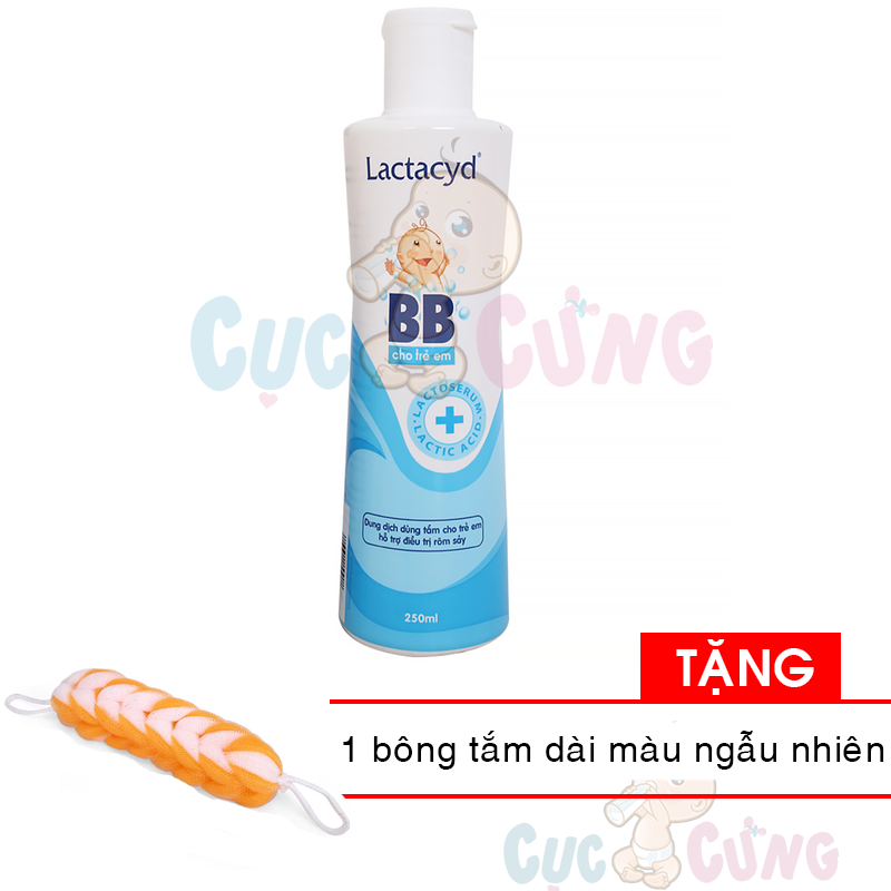 Sữa tắm gội trẻ em Lactacyd BB 250ml chống rôm sẩy an toàn cho bé Tặng 1 bông tắm dài màu ngẫu nhiên