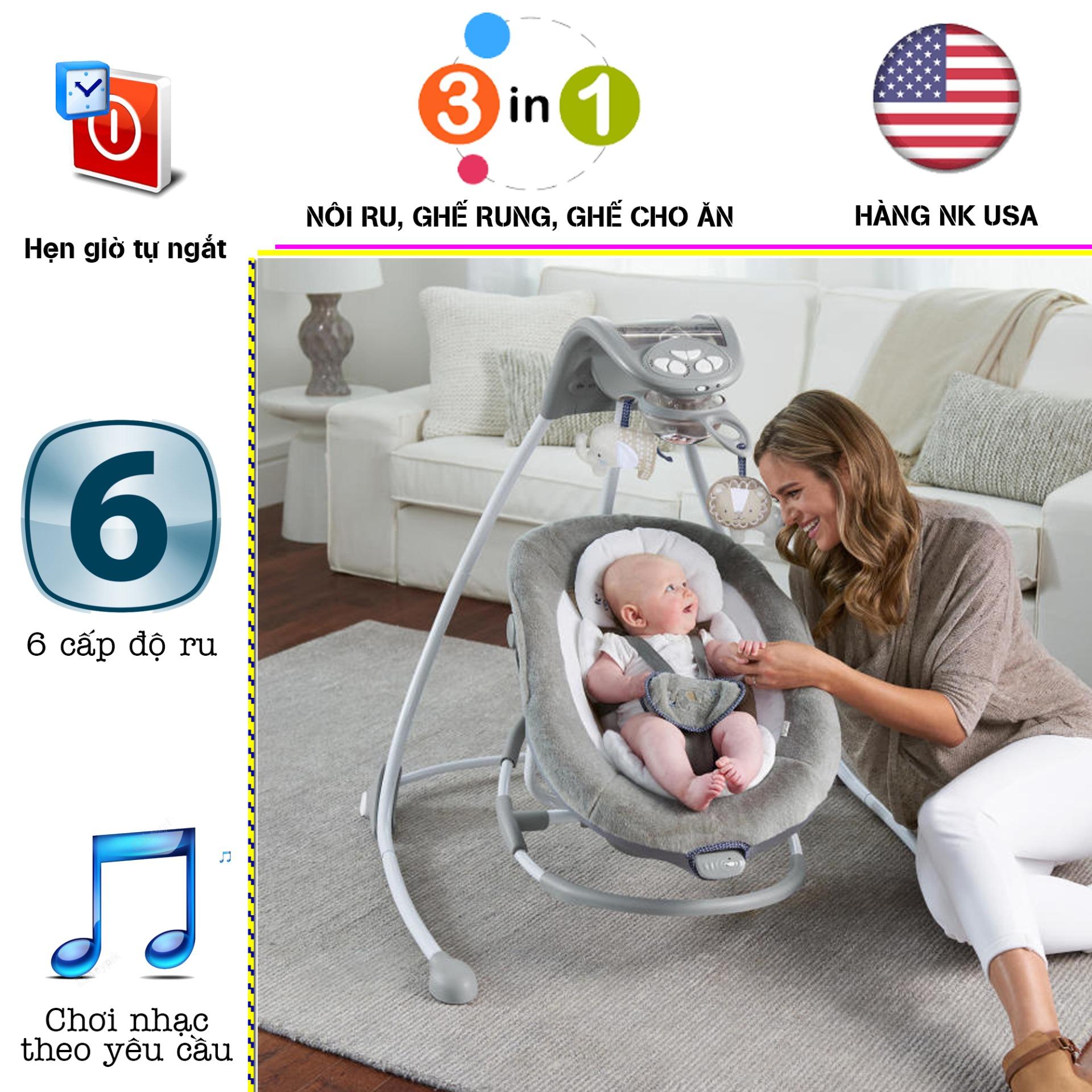 [HCM][USA] Nôi điện em bé Ingenuity Twinkle Tails 2in1 mới nhất của Mỹ nhập khẩu FULL BOX rung 4 chiều kết nối nhạc điện thoại đồ chơi thú và quả cầu ánh sáng an toàn giúp bé có giấc ngủ ngon và sâu