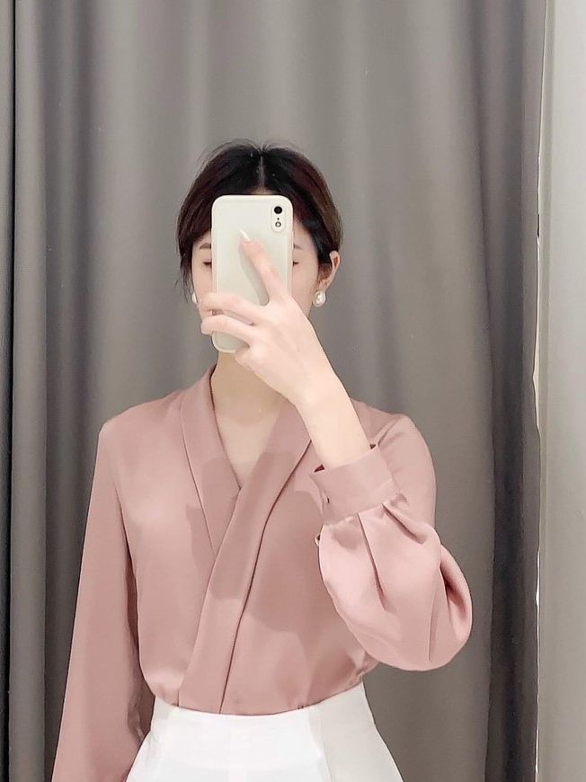 Áo sơ mi kiểu công sở nữ - áo sơ mi lụa cổ v chéo 037