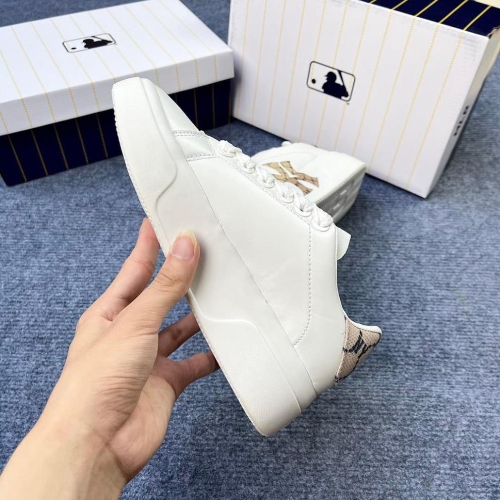 Giày thể thao nam nữ MLB NY trắng chữ đen họa tiết - Giày NY trắng nam nữ độn đế cao cấp hot trend 2022 Full Box