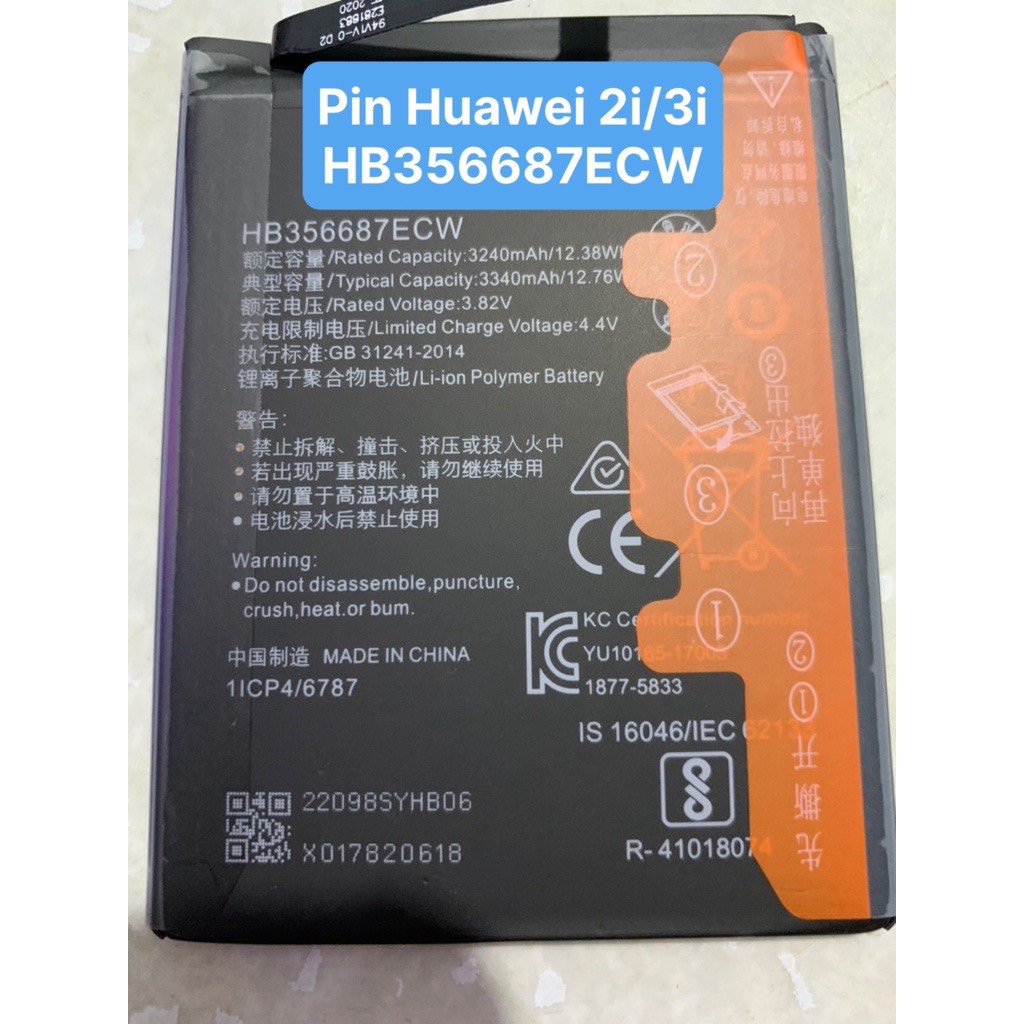 Pin huawei nova 3i / pin nova 2i / nova 2 plus / p30 lite / hb356687ecw / 3340mah - zin chính hãng / có bảo hành
