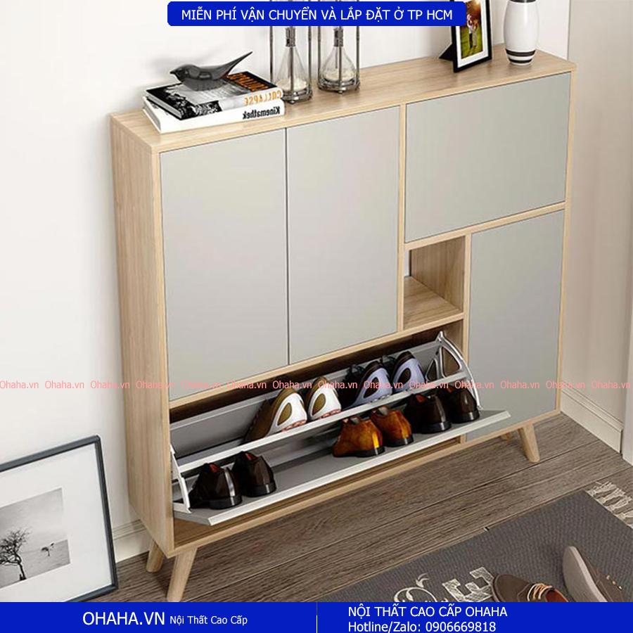 [ Freeship HCM ] [ Kèm ảnh thực tế ] TỦ GIÀY GỖ CAO CẤP SQUARE 02 OHAHA - SQ02