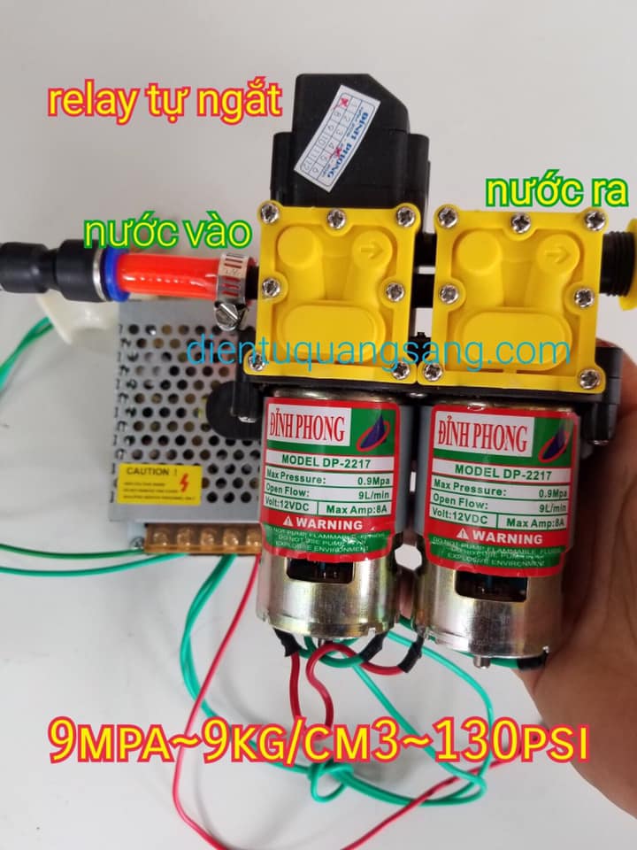 Máy Bơm nước đôi mini , Bơm áp đôi mini 12v, siêu mạnh, dùng để phụt rửa xe, phun sương, tưới lan